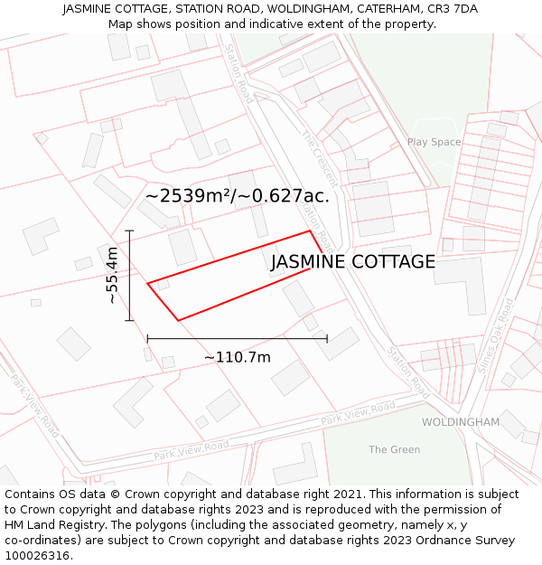 JASMINE COTTAGE, STATION ROAD, WOLDINGHAM, CATERHAM, CR3 7DA: Plot and title map