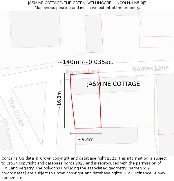 JASMINE COTTAGE, THE GREEN, WELLINGORE, LINCOLN, LN5 0JE: Plot and title map