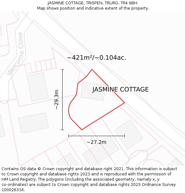 JASMINE COTTAGE, TRISPEN, TRURO, TR4 9BH: Plot and title map