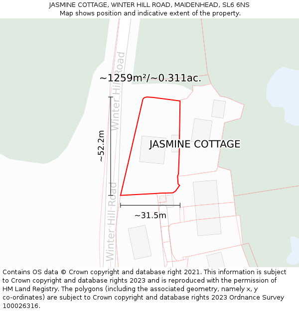 JASMINE COTTAGE, WINTER HILL ROAD, MAIDENHEAD, SL6 6NS: Plot and title map