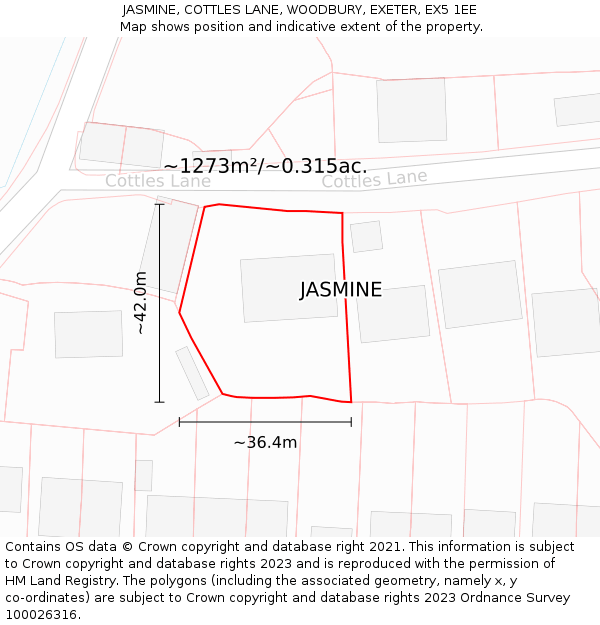 JASMINE, COTTLES LANE, WOODBURY, EXETER, EX5 1EE: Plot and title map