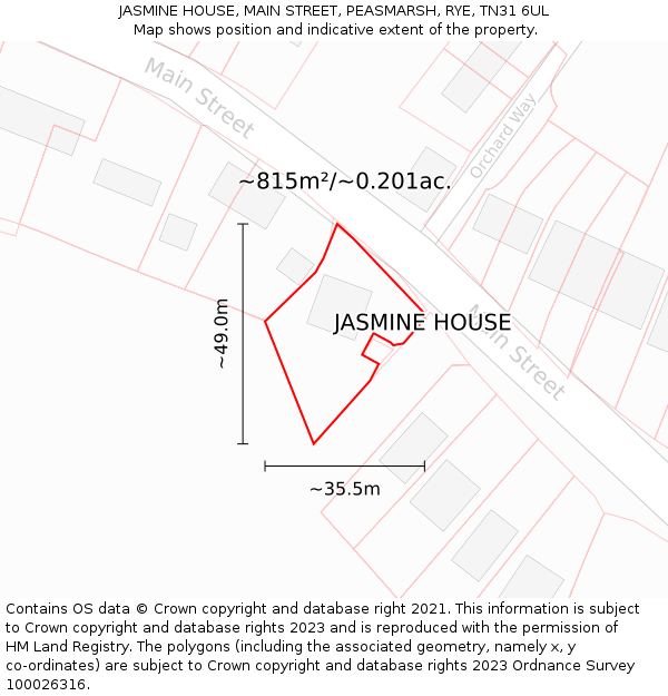 JASMINE HOUSE, MAIN STREET, PEASMARSH, RYE, TN31 6UL: Plot and title map