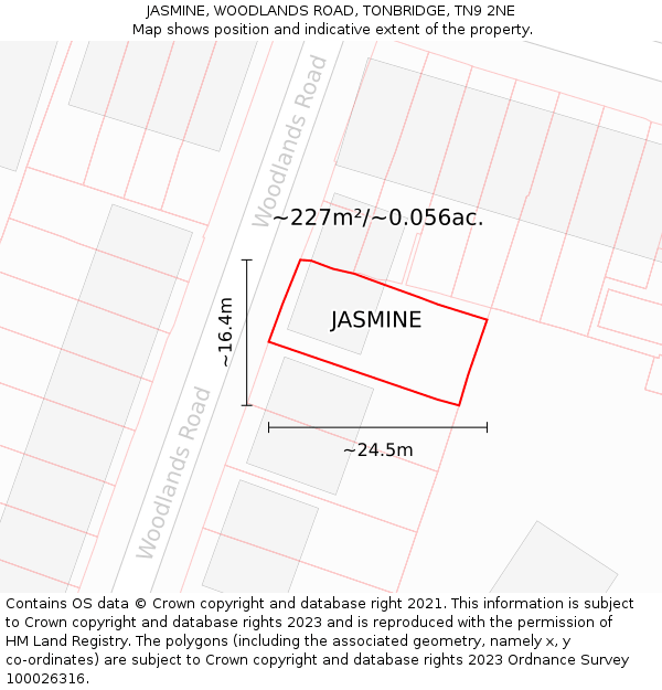 JASMINE, WOODLANDS ROAD, TONBRIDGE, TN9 2NE: Plot and title map