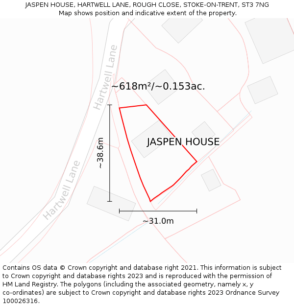 JASPEN HOUSE, HARTWELL LANE, ROUGH CLOSE, STOKE-ON-TRENT, ST3 7NG: Plot and title map