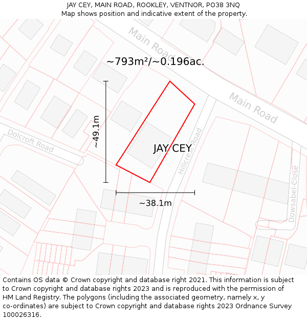 JAY CEY, MAIN ROAD, ROOKLEY, VENTNOR, PO38 3NQ: Plot and title map