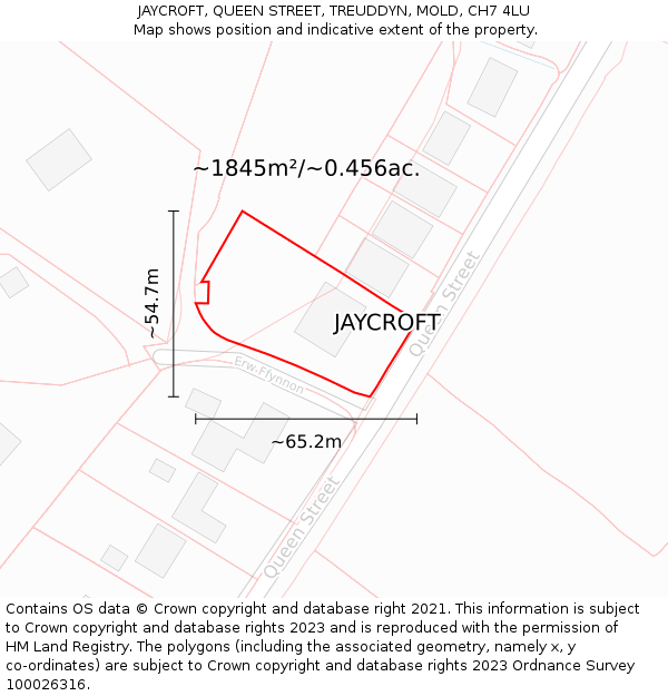 JAYCROFT, QUEEN STREET, TREUDDYN, MOLD, CH7 4LU: Plot and title map