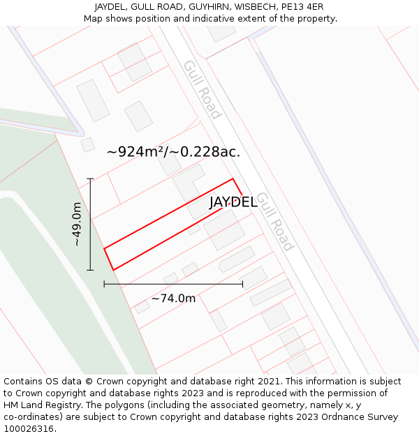 JAYDEL, GULL ROAD, GUYHIRN, WISBECH, PE13 4ER: Plot and title map