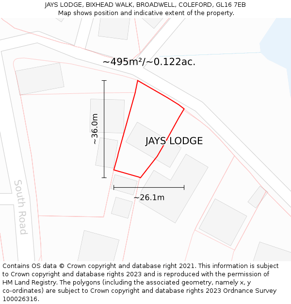 JAYS LODGE, BIXHEAD WALK, BROADWELL, COLEFORD, GL16 7EB: Plot and title map