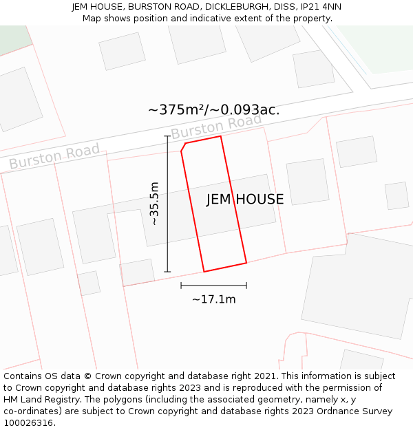 JEM HOUSE, BURSTON ROAD, DICKLEBURGH, DISS, IP21 4NN: Plot and title map