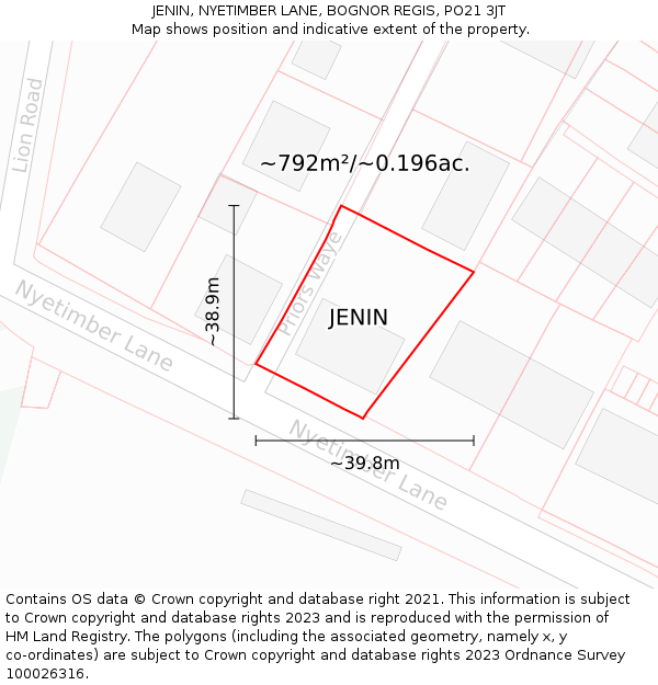 JENIN, NYETIMBER LANE, BOGNOR REGIS, PO21 3JT: Plot and title map