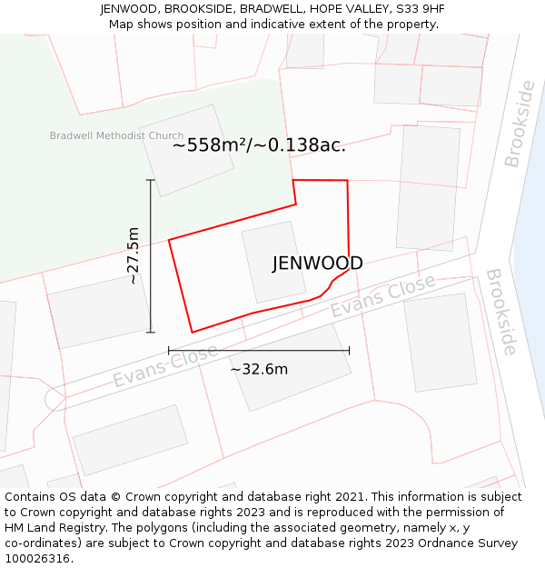 JENWOOD, BROOKSIDE, BRADWELL, HOPE VALLEY, S33 9HF: Plot and title map