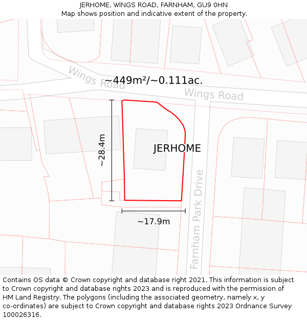 JERHOME, WINGS ROAD, FARNHAM, GU9 0HN: Plot and title map