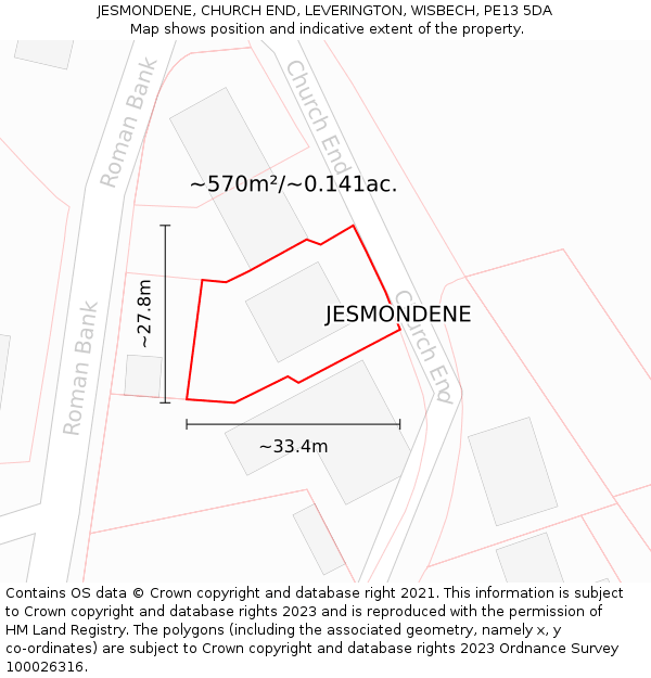 JESMONDENE, CHURCH END, LEVERINGTON, WISBECH, PE13 5DA: Plot and title map