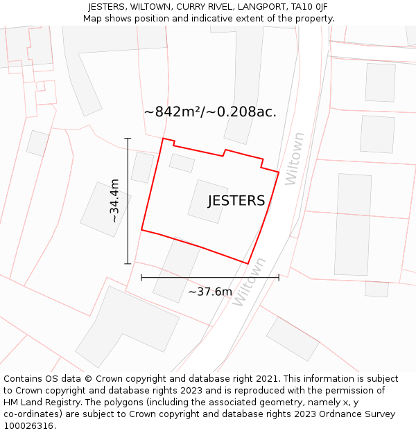 JESTERS, WILTOWN, CURRY RIVEL, LANGPORT, TA10 0JF: Plot and title map