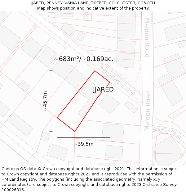 JJARED, PENNSYLVANIA LANE, TIPTREE, COLCHESTER, CO5 0TU: Plot and title map