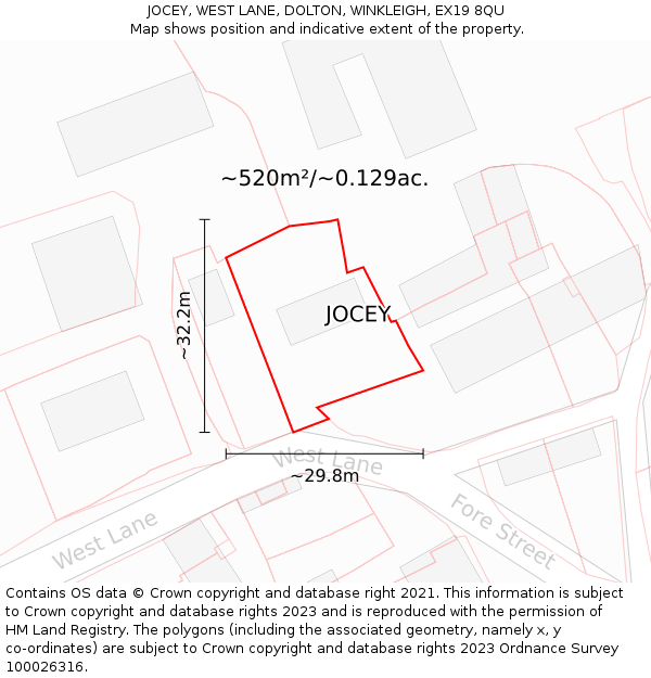 JOCEY, WEST LANE, DOLTON, WINKLEIGH, EX19 8QU: Plot and title map