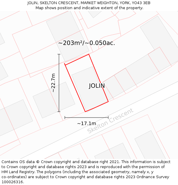 JOLIN, SKELTON CRESCENT, MARKET WEIGHTON, YORK, YO43 3EB: Plot and title map