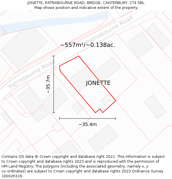 JONETTE, PATRIXBOURNE ROAD, BRIDGE, CANTERBURY, CT4 5BL: Plot and title map
