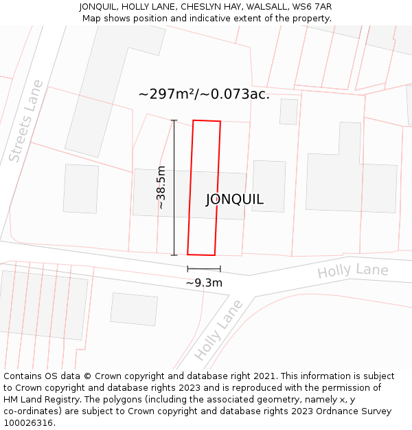 JONQUIL, HOLLY LANE, CHESLYN HAY, WALSALL, WS6 7AR: Plot and title map