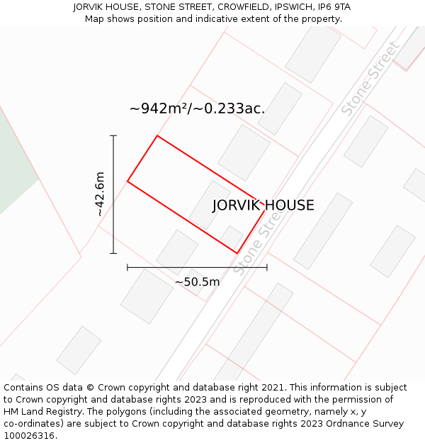 JORVIK HOUSE, STONE STREET, CROWFIELD, IPSWICH, IP6 9TA: Plot and title map