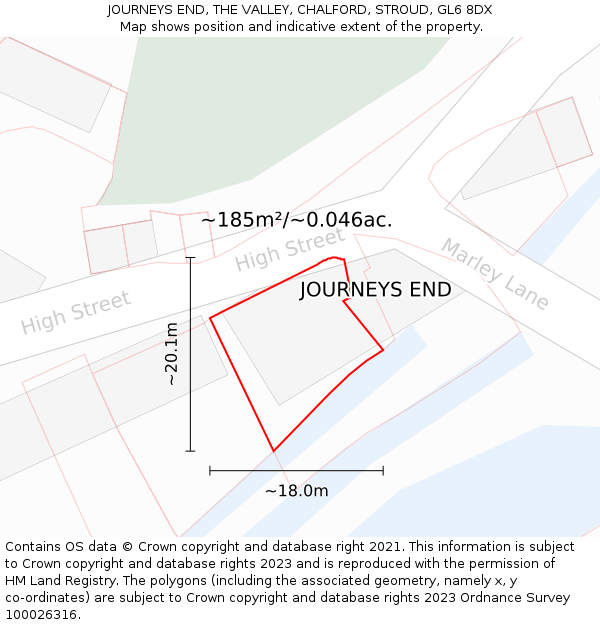 JOURNEYS END, THE VALLEY, CHALFORD, STROUD, GL6 8DX: Plot and title map