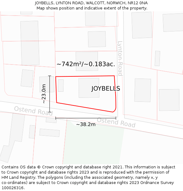 JOYBELLS, LYNTON ROAD, WALCOTT, NORWICH, NR12 0NA: Plot and title map