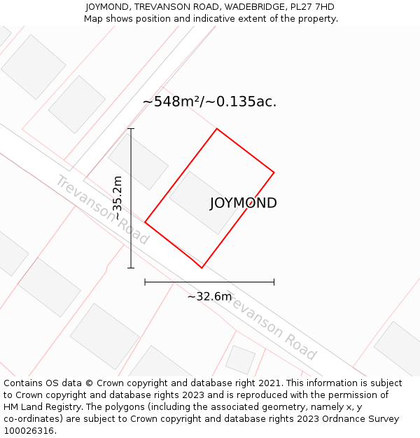 JOYMOND, TREVANSON ROAD, WADEBRIDGE, PL27 7HD: Plot and title map