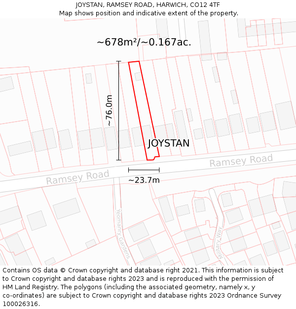 JOYSTAN, RAMSEY ROAD, HARWICH, CO12 4TF: Plot and title map