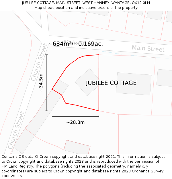 JUBILEE COTTAGE, MAIN STREET, WEST HANNEY, WANTAGE, OX12 0LH: Plot and title map