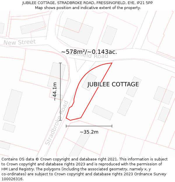 JUBILEE COTTAGE, STRADBROKE ROAD, FRESSINGFIELD, EYE, IP21 5PP: Plot and title map