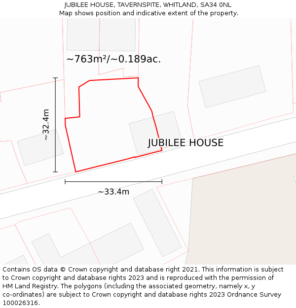 JUBILEE HOUSE, TAVERNSPITE, WHITLAND, SA34 0NL: Plot and title map