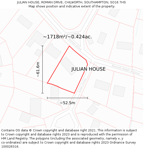 JULIAN HOUSE, ROMAN DRIVE, CHILWORTH, SOUTHAMPTON, SO16 7HS: Plot and title map