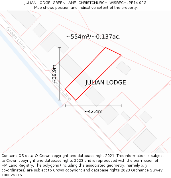 JULIAN LODGE, GREEN LANE, CHRISTCHURCH, WISBECH, PE14 9PG: Plot and title map