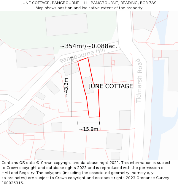 JUNE COTTAGE, PANGBOURNE HILL, PANGBOURNE, READING, RG8 7AS: Plot and title map