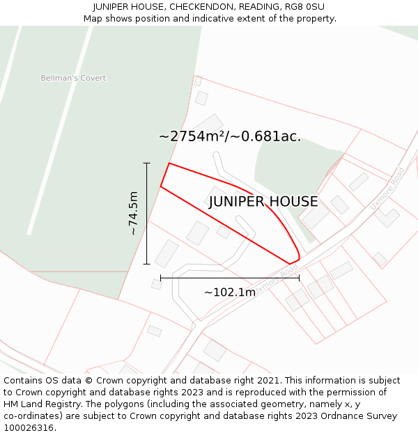 JUNIPER HOUSE, CHECKENDON, READING, RG8 0SU: Plot and title map