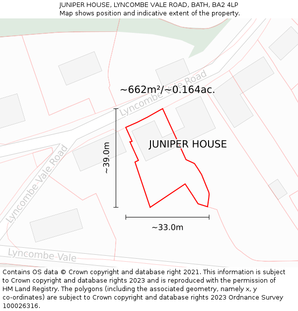 JUNIPER HOUSE, LYNCOMBE VALE ROAD, BATH, BA2 4LP: Plot and title map