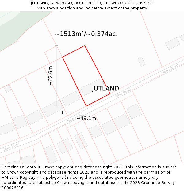 JUTLAND, NEW ROAD, ROTHERFIELD, CROWBOROUGH, TN6 3JR: Plot and title map