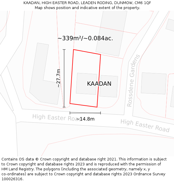 KAADAN, HIGH EASTER ROAD, LEADEN RODING, DUNMOW, CM6 1QF: Plot and title map