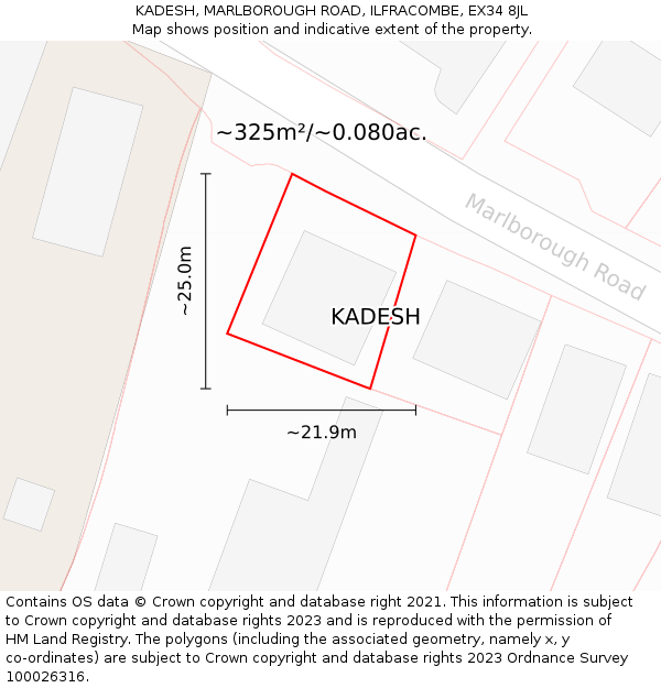 KADESH, MARLBOROUGH ROAD, ILFRACOMBE, EX34 8JL: Plot and title map