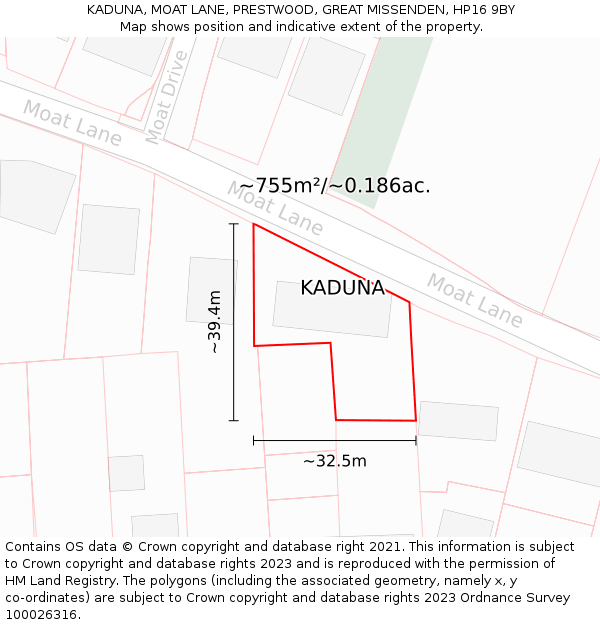 KADUNA, MOAT LANE, PRESTWOOD, GREAT MISSENDEN, HP16 9BY: Plot and title map