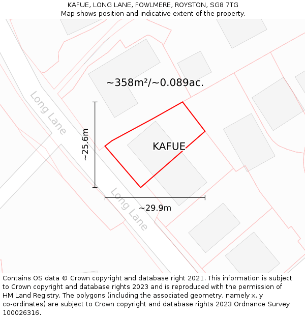 KAFUE, LONG LANE, FOWLMERE, ROYSTON, SG8 7TG: Plot and title map