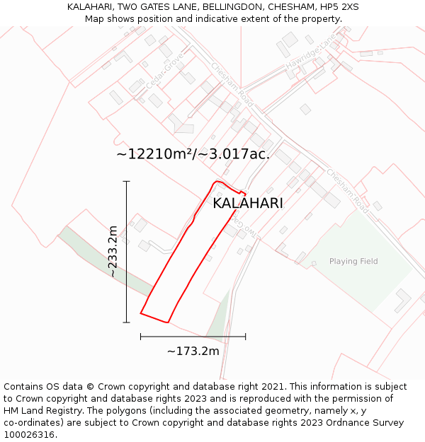 KALAHARI, TWO GATES LANE, BELLINGDON, CHESHAM, HP5 2XS: Plot and title map
