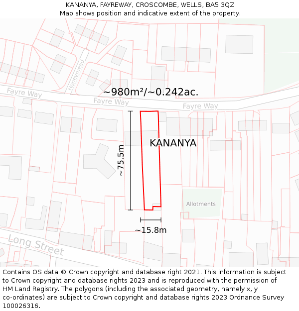 KANANYA, FAYREWAY, CROSCOMBE, WELLS, BA5 3QZ: Plot and title map