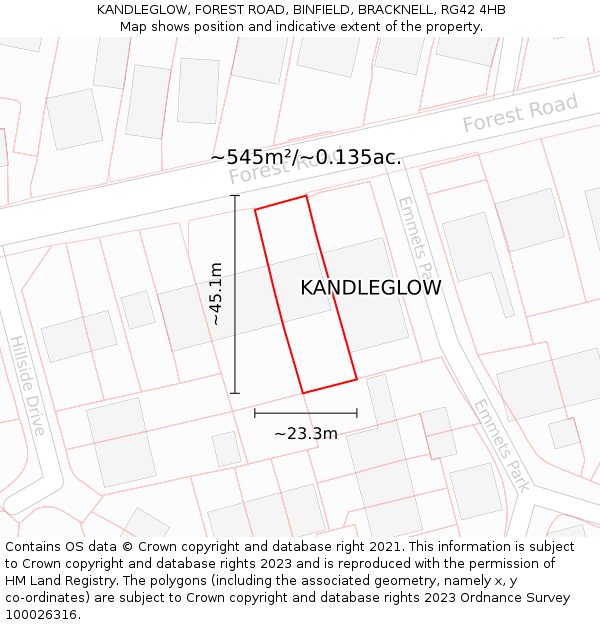 KANDLEGLOW, FOREST ROAD, BINFIELD, BRACKNELL, RG42 4HB: Plot and title map