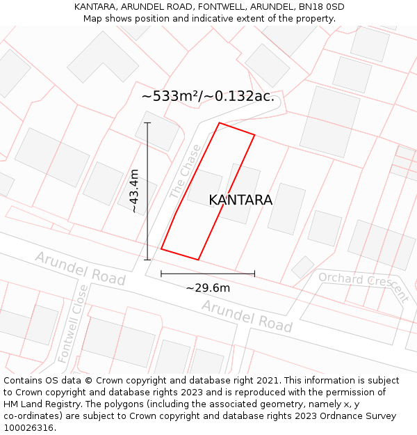 KANTARA, ARUNDEL ROAD, FONTWELL, ARUNDEL, BN18 0SD: Plot and title map