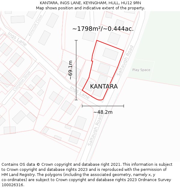 KANTARA, INGS LANE, KEYINGHAM, HULL, HU12 9RN: Plot and title map