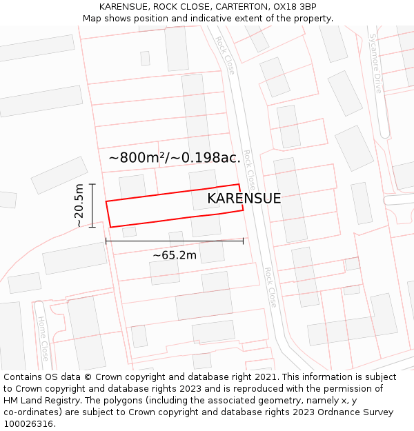 KARENSUE, ROCK CLOSE, CARTERTON, OX18 3BP: Plot and title map