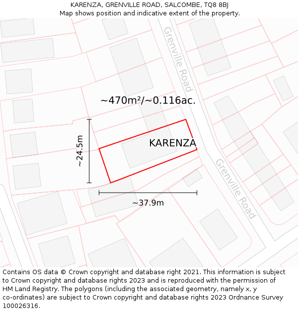 KARENZA, GRENVILLE ROAD, SALCOMBE, TQ8 8BJ: Plot and title map