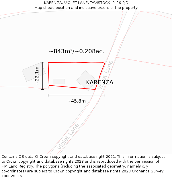 KARENZA, VIOLET LANE, TAVISTOCK, PL19 9JD: Plot and title map