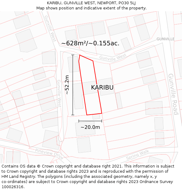 KARIBU, GUNVILLE WEST, NEWPORT, PO30 5LJ: Plot and title map